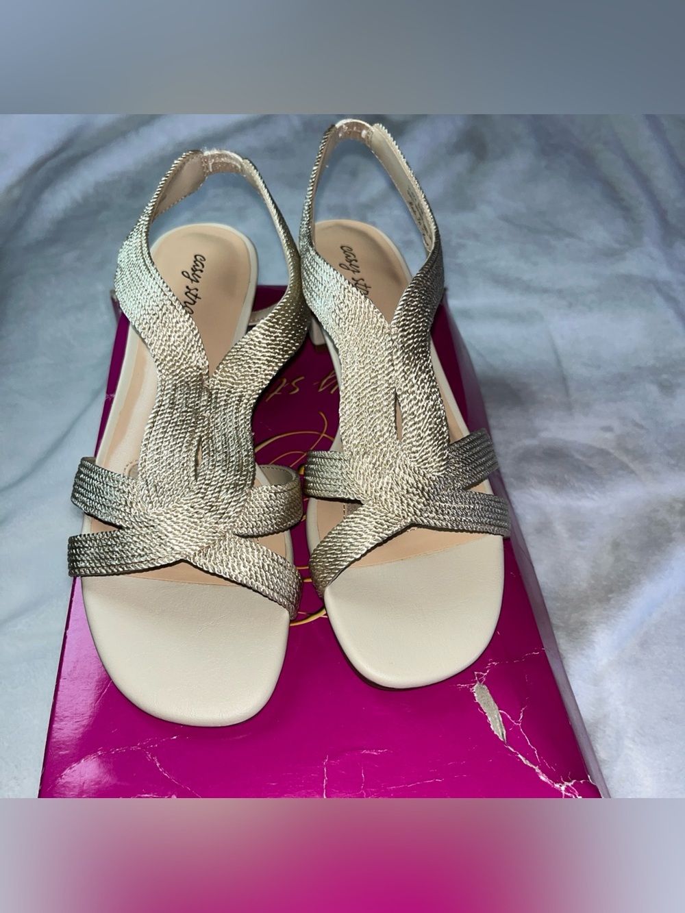 Easy Spirit Women's Festival Block Heel Sandals Color Beige Woven Size 8 1/2 M